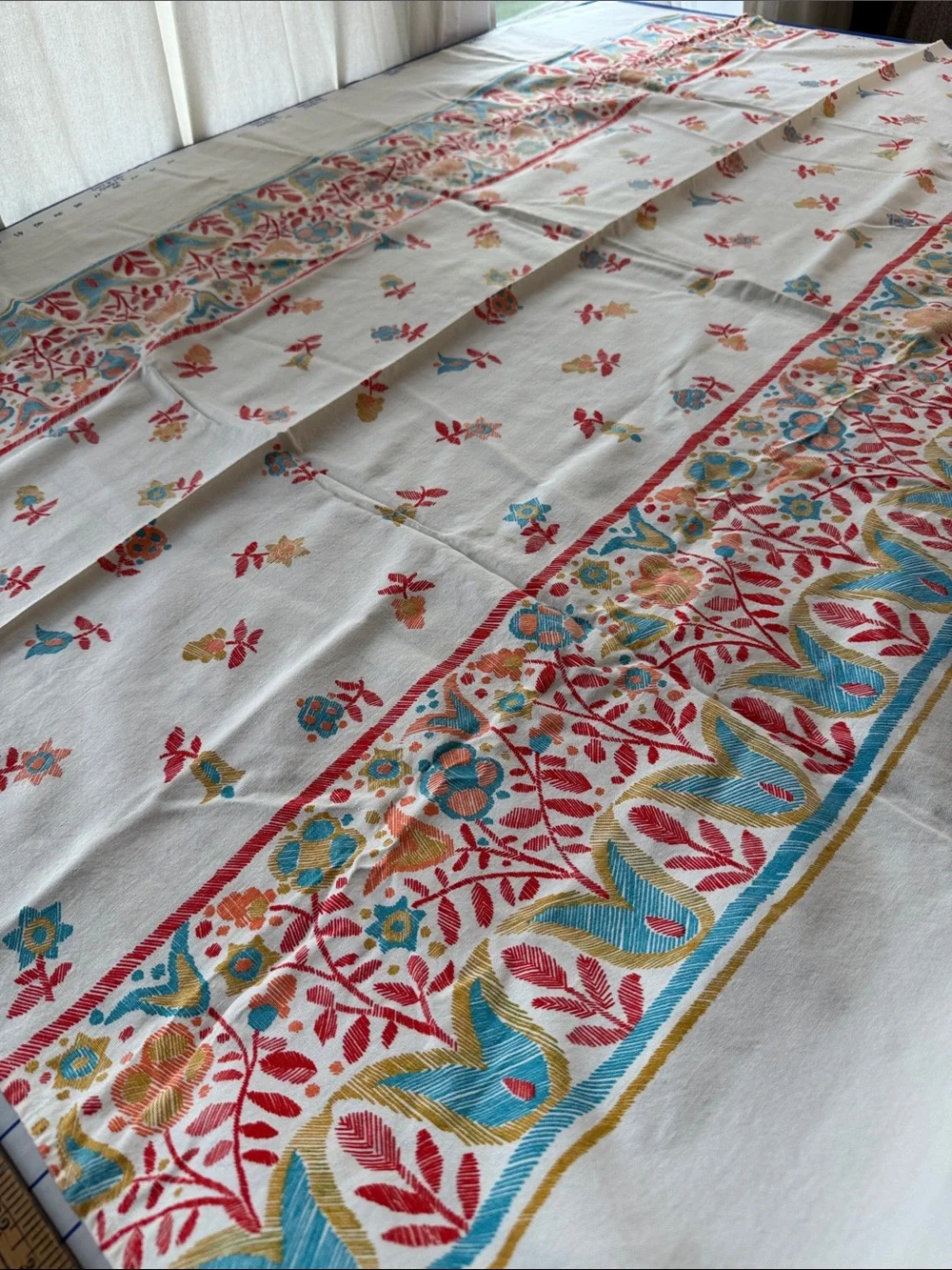 Vintage Mid Century Modern Cotton Tablecloth 58x43 Scandinavian Folk Floral